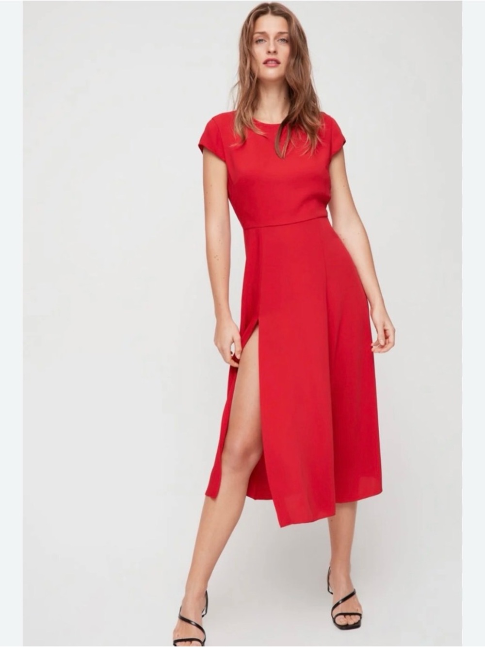 Aritzia Red Midi Dress with High Side Slit
